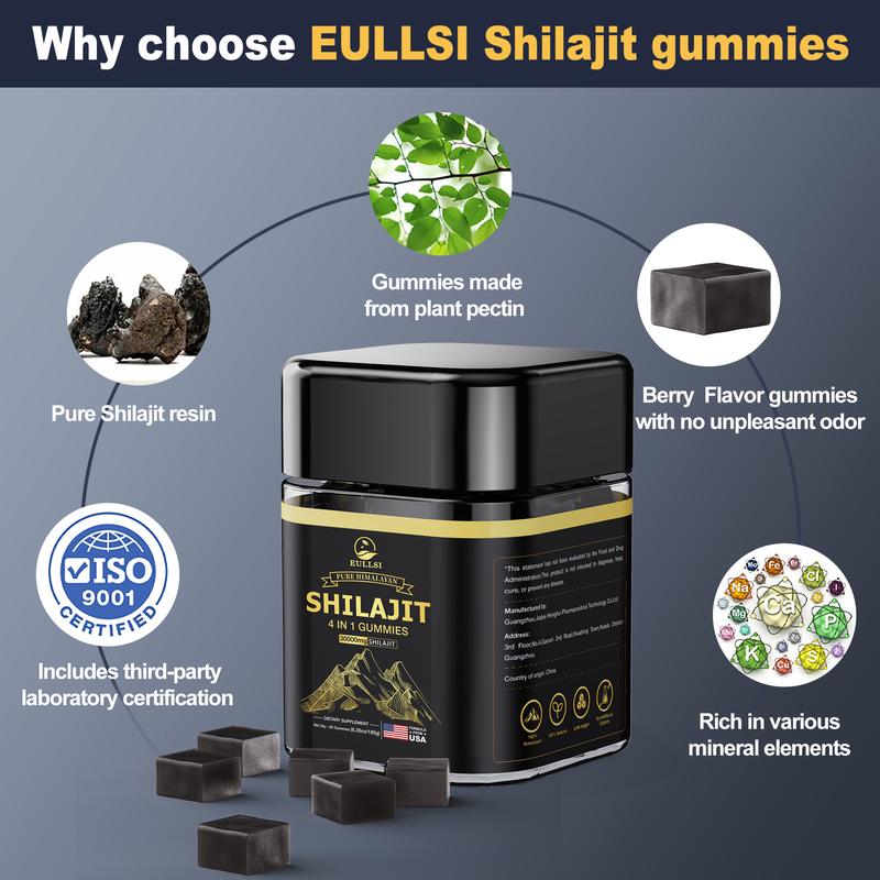 4 IN 1 Pure Himalaya Shilajit Gummies，with Ashwagandha、Turmeric、Choline&other herbs