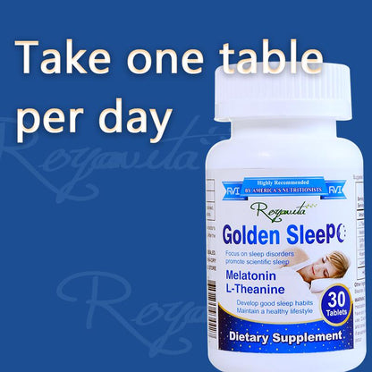 【Recomendado por nutricionistas estadounidenses】Tabletas Golden Sleep: contienen melatonina, L-teanina y 5-HTP para promover un sueño reparador, reducir el estrés y mantener un estilo de vida saludable. 