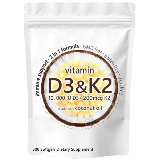 Vitamin D3 10000 iu Plus K2 (MK-7) 200 mcg, 300 Virgin Coconut Oil Softgels